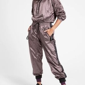 ATHLETA x Allyson Felix, Legend Luxe Track Pant, Black/Dark Purple Grey, Size SP